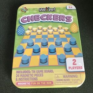 WeVeel Checkers Tin Gameboard + 24 Magnetic Pieces & Instructions New/Sealed